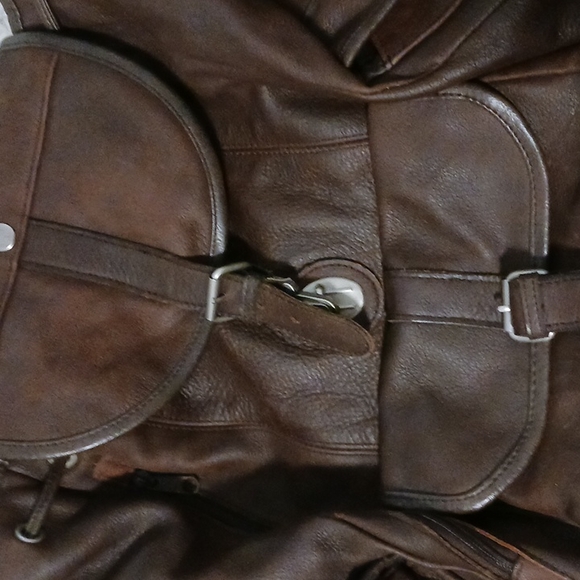 Unisex Brown leather Backpack lined - Picture 2 of 12